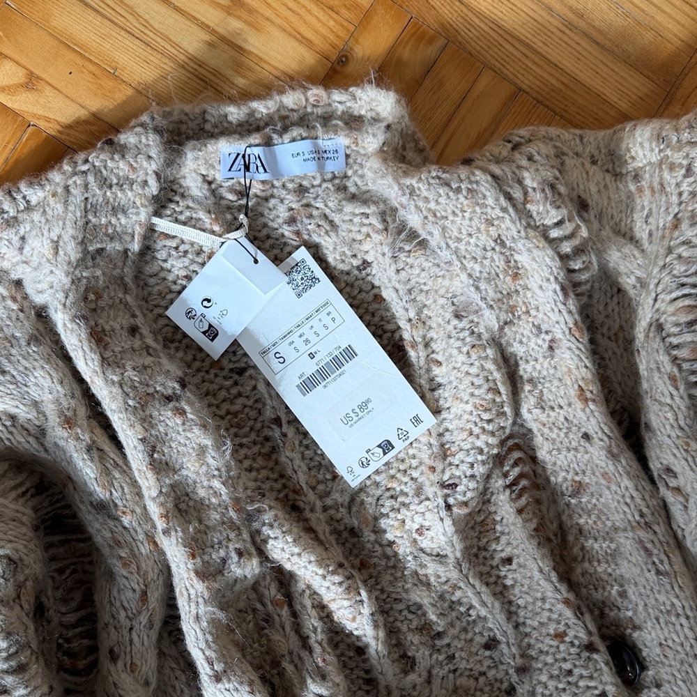 NWT Zara Floor Length Distressed Knit Duster - Picture 2 of 4